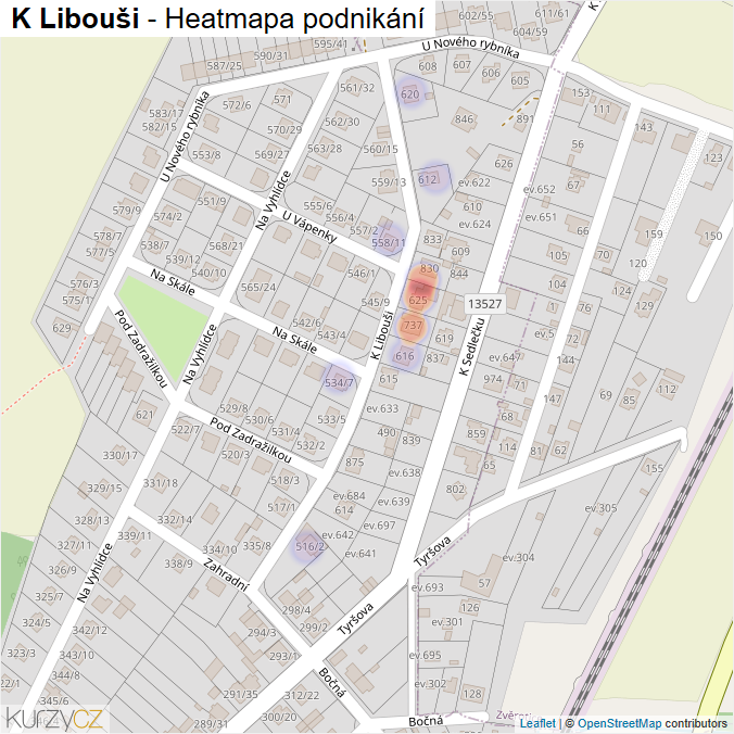 Mapa K Libouši - Firmy v ulici.