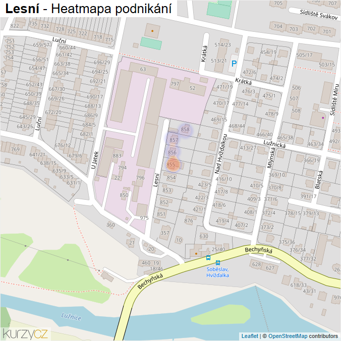 Mapa Lesní - Firmy v ulici.
