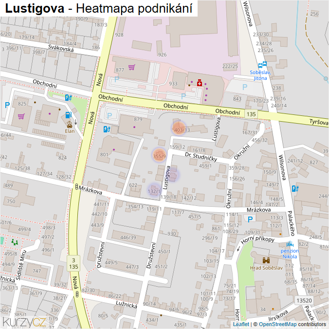 Mapa Lustigova - Firmy v ulici.
