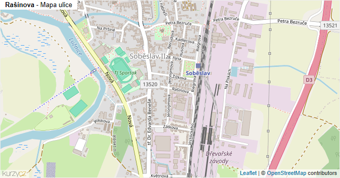 Rašínova - mapa ulice