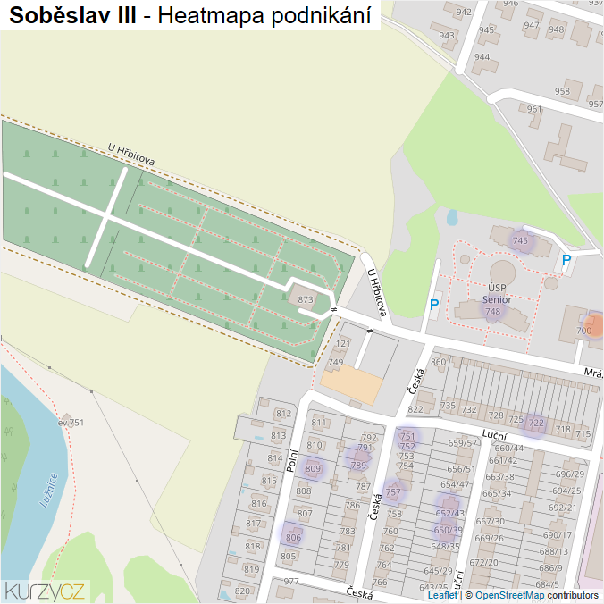 Mapa Soběslav III - Firmy v části obce.