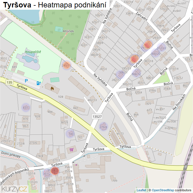 Mapa Tyršova - Firmy v ulici.