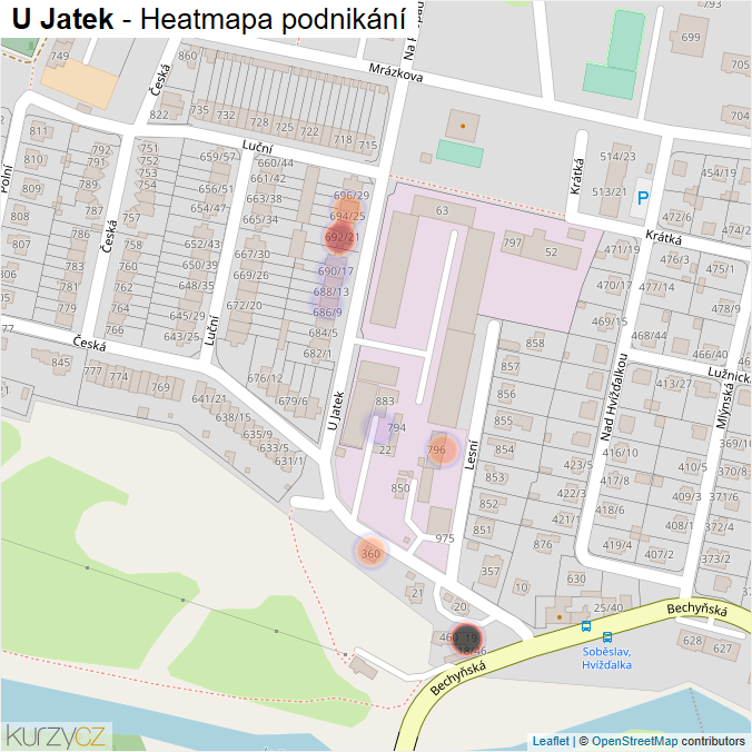 Mapa U Jatek - Firmy v ulici.