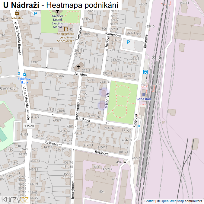 Mapa U Nádraží - Firmy v ulici.