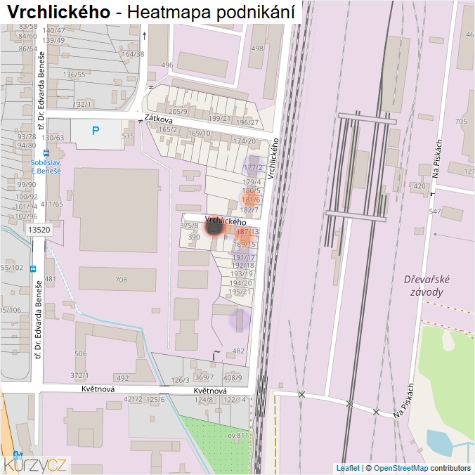 Mapa Vrchlického - Firmy v ulici.