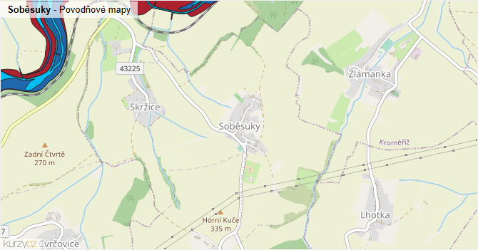 Soběsuky - záplavové mapy stoleté vody