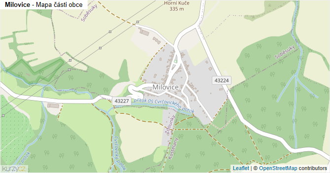 Milovice - mapa části obce