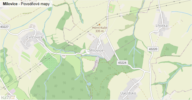 Milovice - záplavové mapy stoleté vody