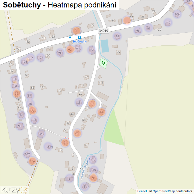 Mapa Sobětuchy - Firmy v části obce.