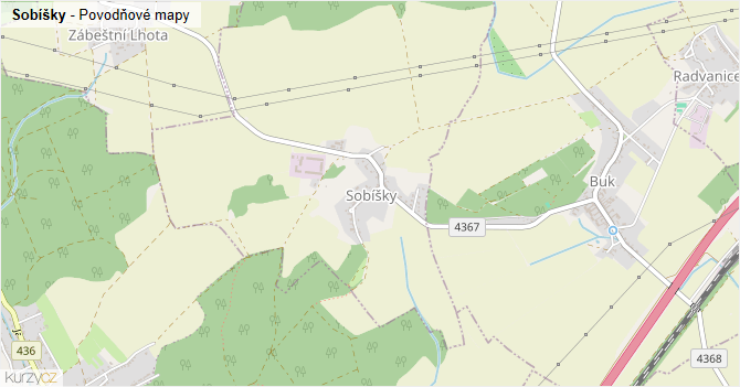 Sobíšky - záplavové mapy stoleté vody