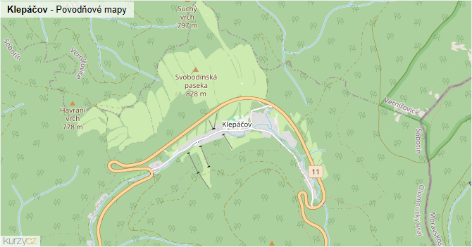 Klepáčov - záplavové mapy stoleté vody