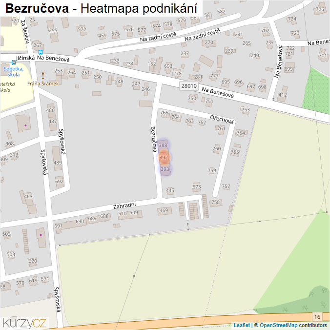 Mapa Bezručova - Firmy v ulici.