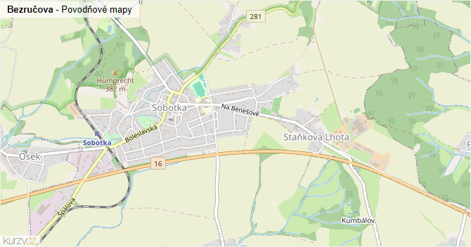 Bezručova - záplavové mapy stoleté vody