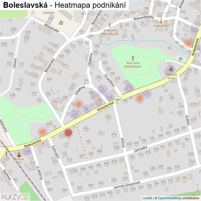 Mapa Boleslavská - Firmy v ulici.