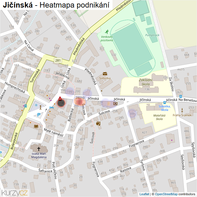 Mapa Jičínská - Firmy v ulici.