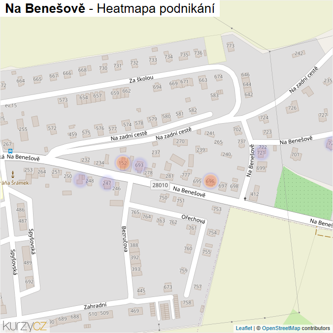 Mapa Na Benešově - Firmy v ulici.
