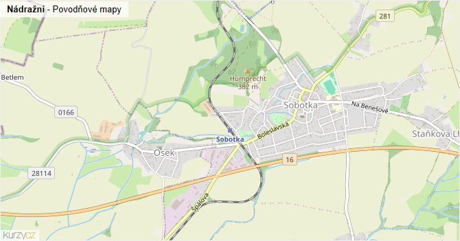 Nádražní - záplavové mapy stoleté vody