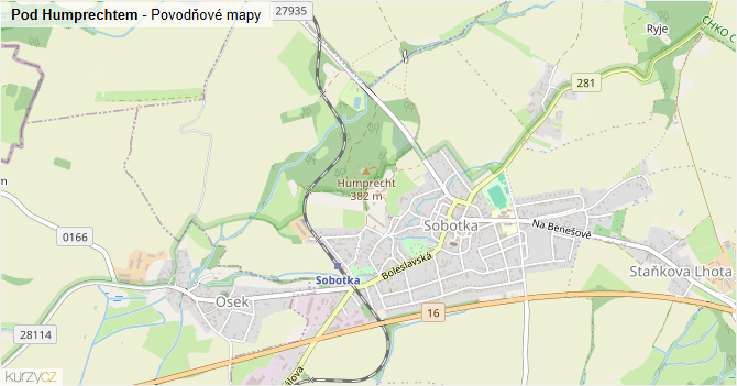 Pod Humprechtem - záplavové mapy stoleté vody