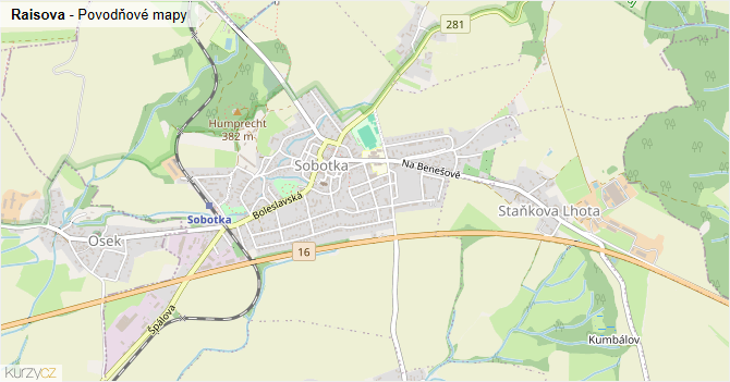 Raisova - záplavové mapy stoleté vody