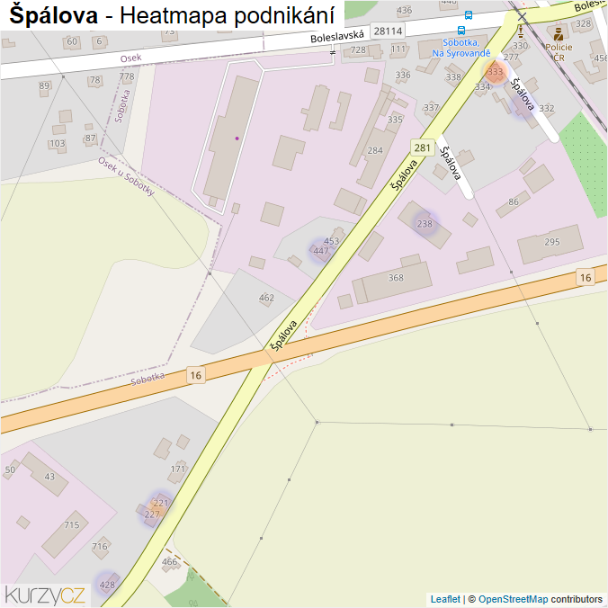 Mapa Špálova - Firmy v ulici.
