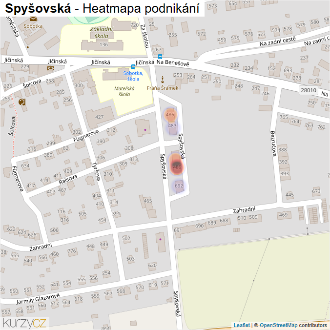 Mapa Spyšovská - Firmy v ulici.