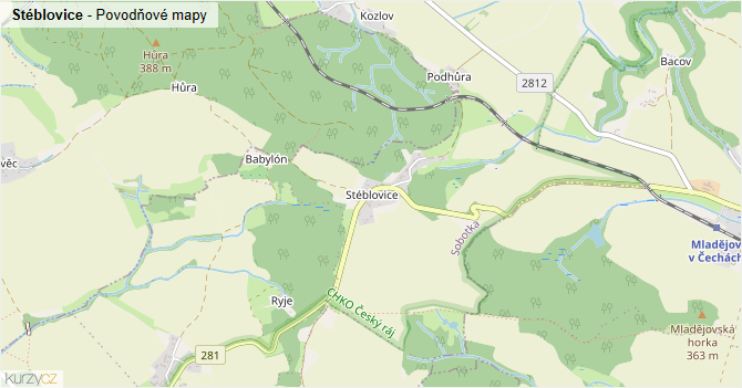 Stéblovice - záplavové mapy stoleté vody