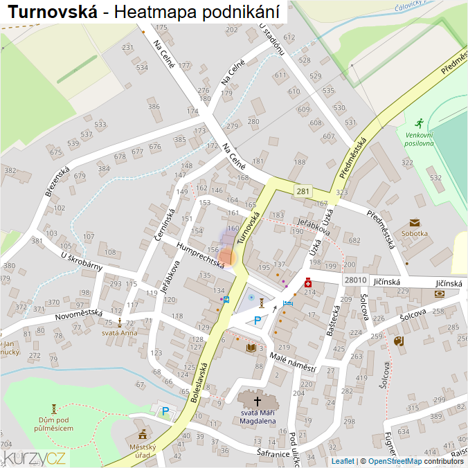 Mapa Turnovská - Firmy v ulici.