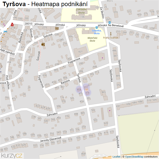 Mapa Tyršova - Firmy v ulici.
