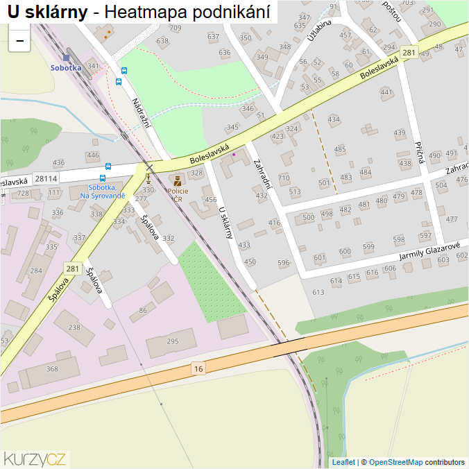 Mapa U sklárny - Firmy v ulici.