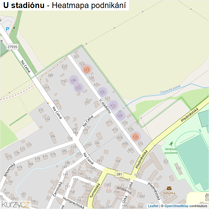 Mapa U stadiónu - Firmy v ulici.