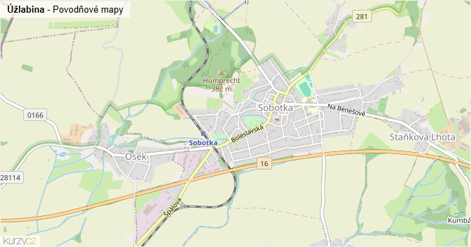 Úžlabina - záplavové mapy stoleté vody