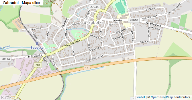 Zahradní - mapa ulice
