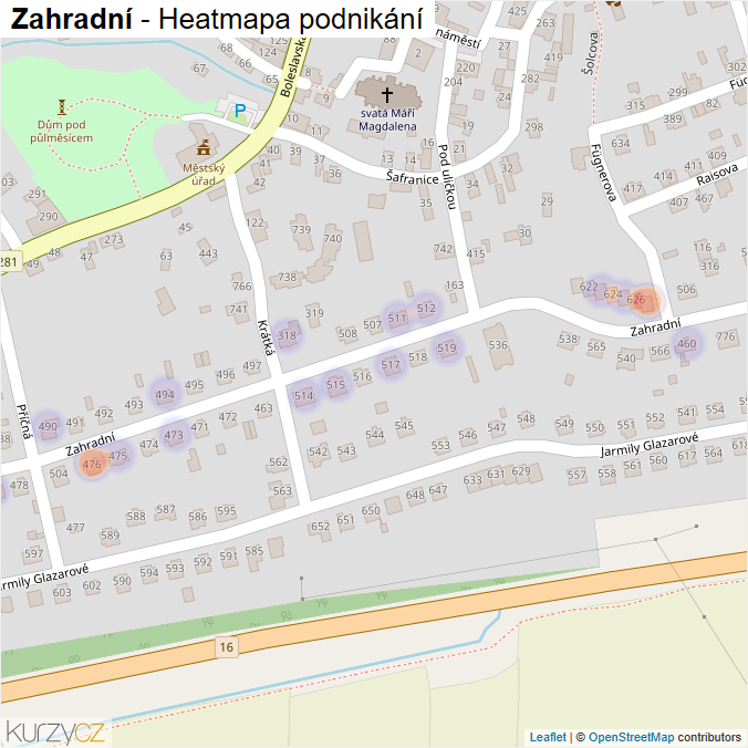 Mapa Zahradní - Firmy v ulici.