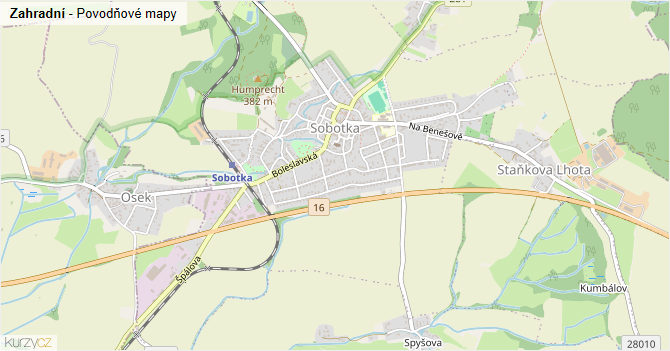 Zahradní - záplavové mapy stoleté vody