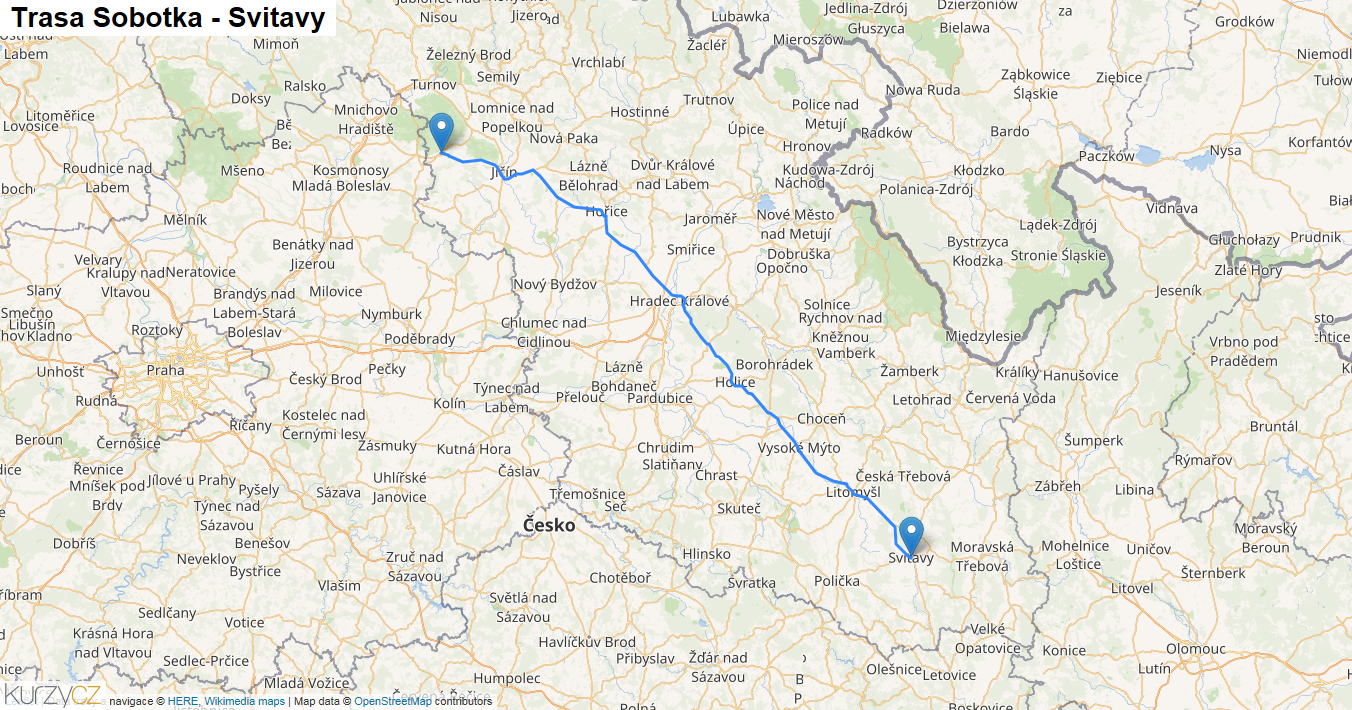 Sobotka-Svitavy, mapa trasy
