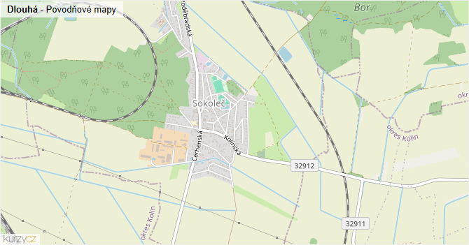 Dlouhá - záplavové mapy stoleté vody