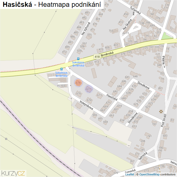 Mapa Hasičská - Firmy v ulici.