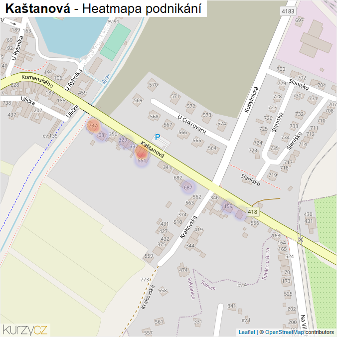 Mapa Kaštanová - Firmy v ulici.