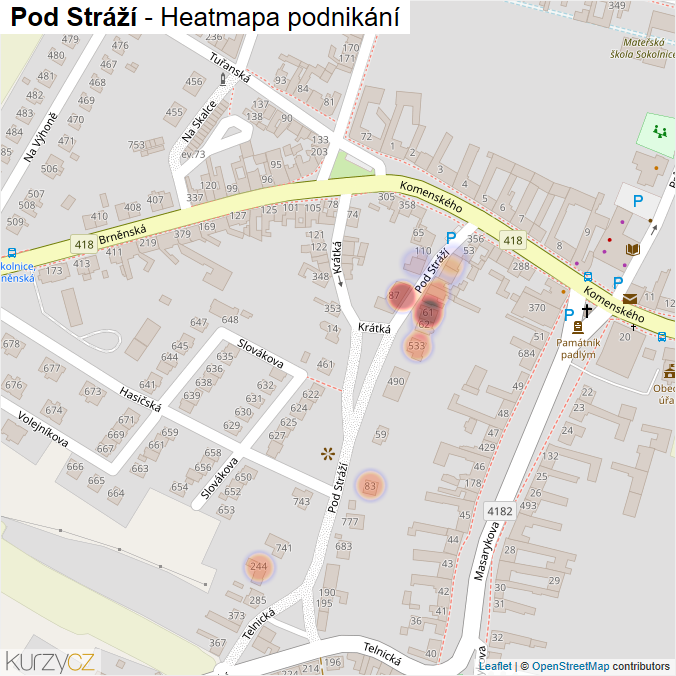 Mapa Pod Stráží - Firmy v ulici.