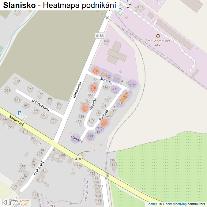 Mapa Slanisko - Firmy v ulici.