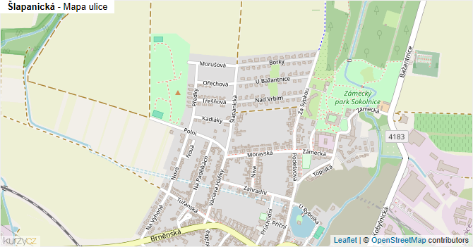Šlapanická - mapa ulice