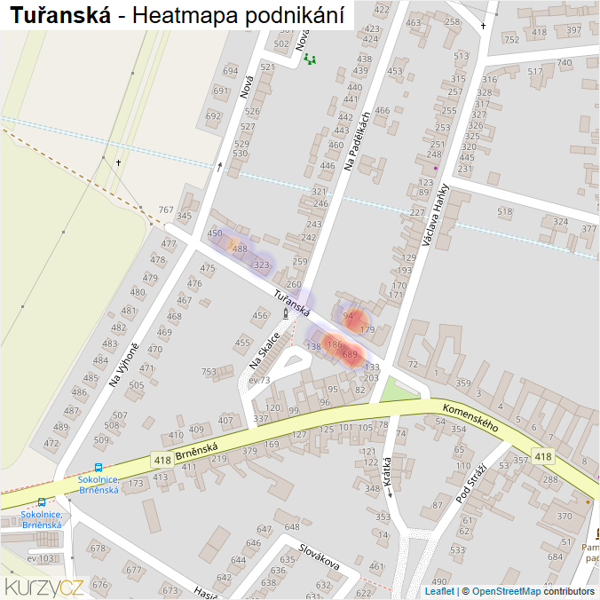 Mapa Tuřanská - Firmy v ulici.