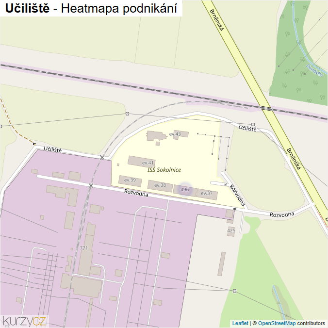 Mapa Učiliště - Firmy v ulici.