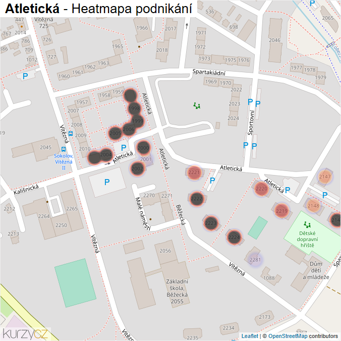 Mapa Atletická - Firmy v ulici.
