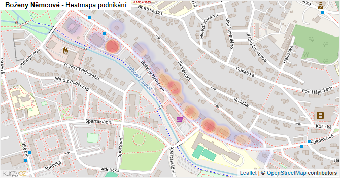 Boženy Němcové - mapa podnikání