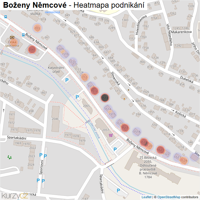 Mapa Boženy Němcové - Firmy v ulici.