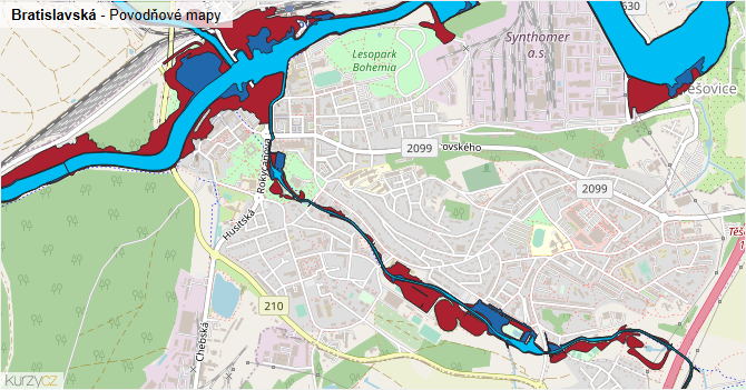 Bratislavská - záplavové mapy stoleté vody