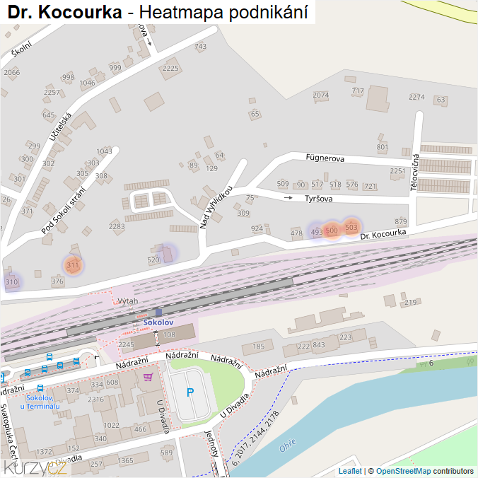 Mapa Dr. Kocourka - Firmy v ulici.