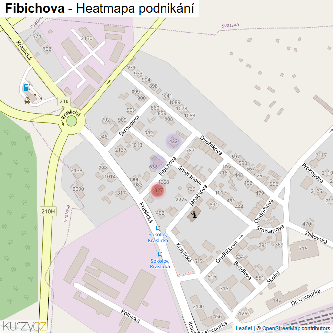 Mapa Fibichova - Firmy v ulici.
