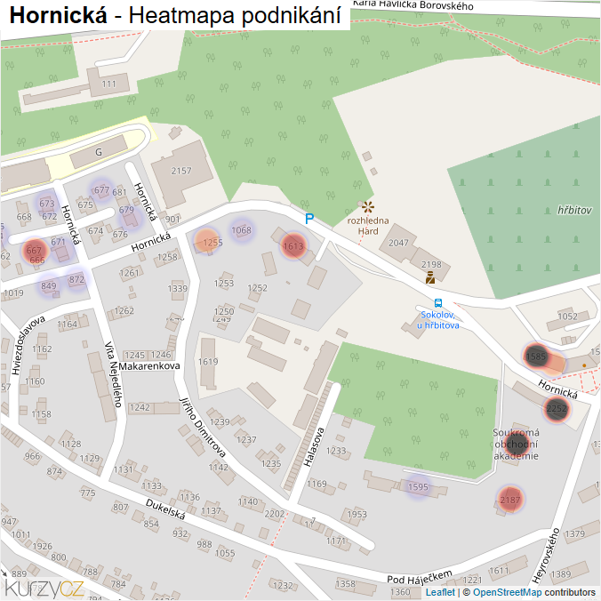Mapa Hornická - Firmy v ulici.